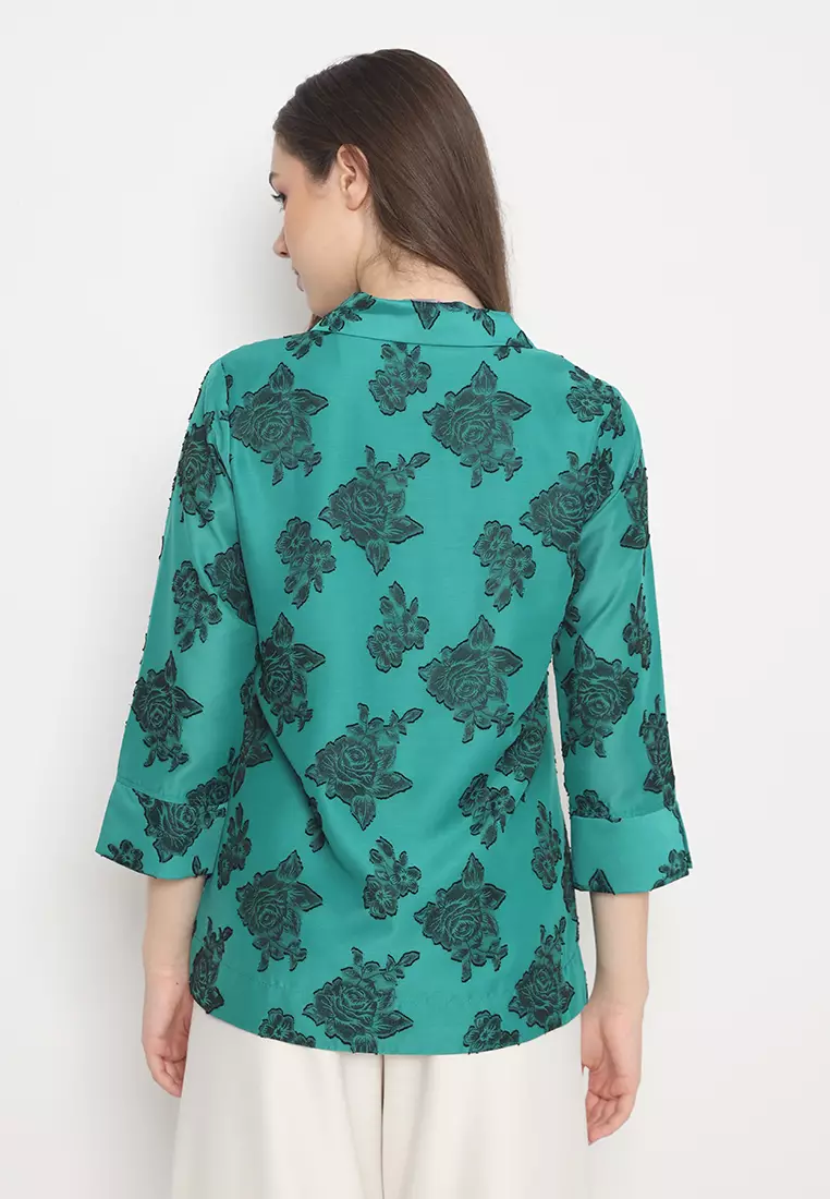 Shirt With Rose Pattern Green By Brilliant Girl Warna Hijau