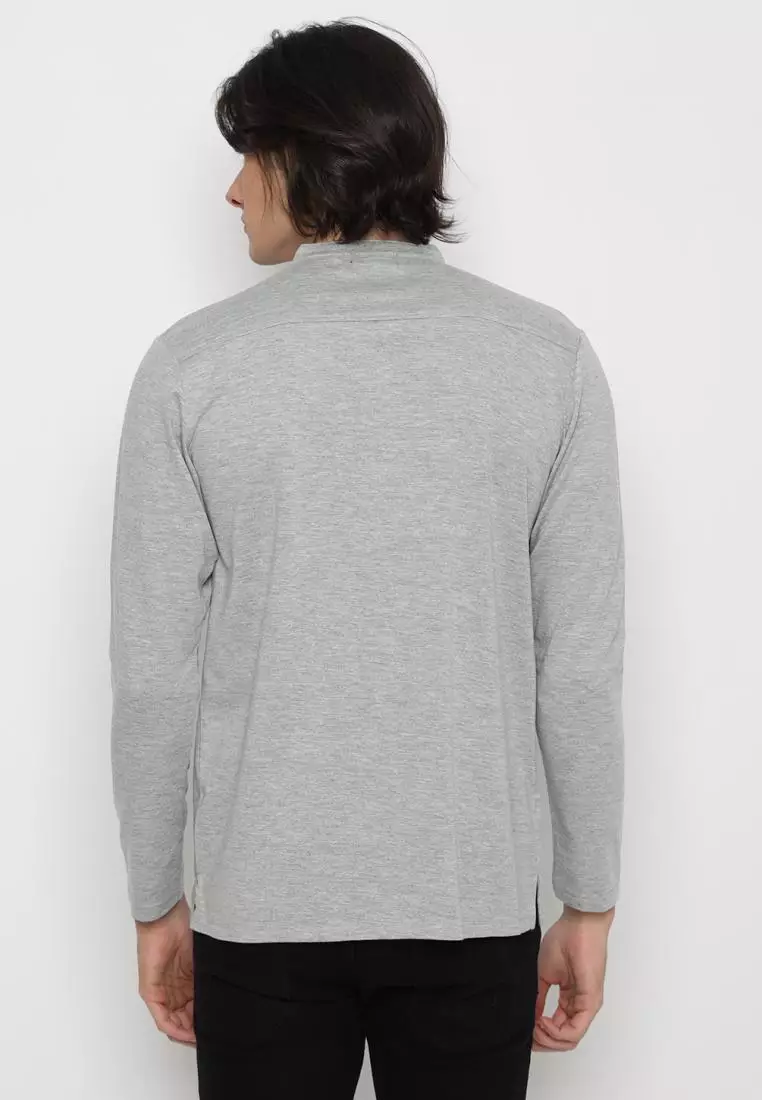 MATSUDA Kemeja Pria Polos Kerah Shanghai Lengan Panjang Katun Koshigaya