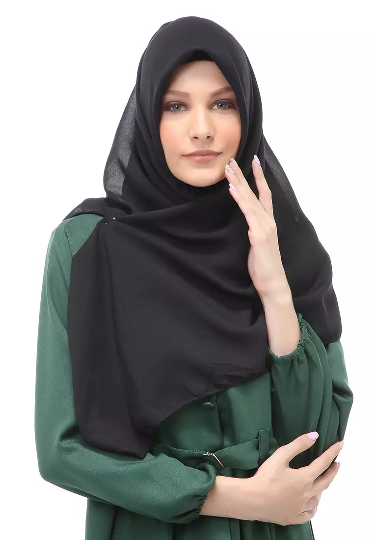 Kanya Hijab Scarf  Motif Polos Wanita Muslimah Relaxed Fit - Black