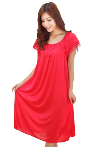 LYCKA red SWW9001-Lady One Piece Casual Nightgown (Red) FC9B4AAF2DB375GS_1