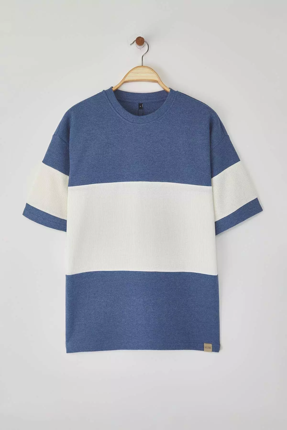 Indigo Oversize/Wide Cut Color Block Textured T-Shirt TMNSS25TS00065