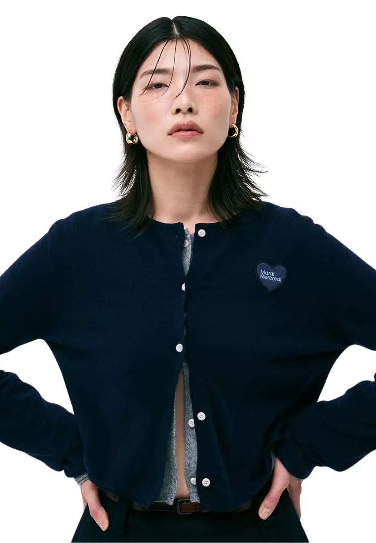 Raccoon Blended Cropped Cardigan Heart Logo - Navy