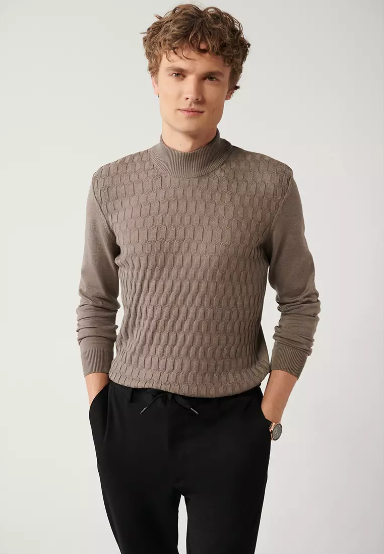 Textured Turtleneck Knitwear Sweater
