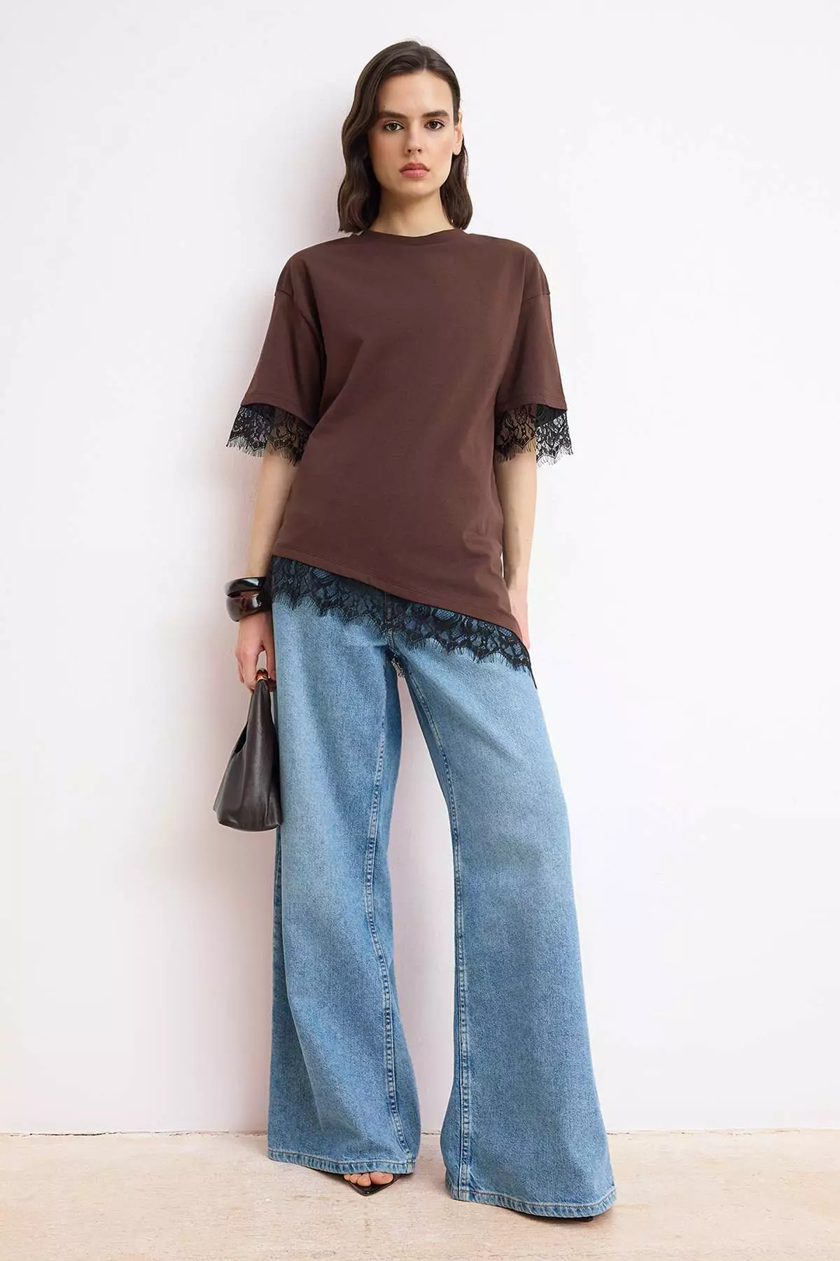 Brown Regular/Normal Fit Lace Pack Low Sleeve Short Sleeve Soft Touch Knitted T-Shirt Twoss26Ts196