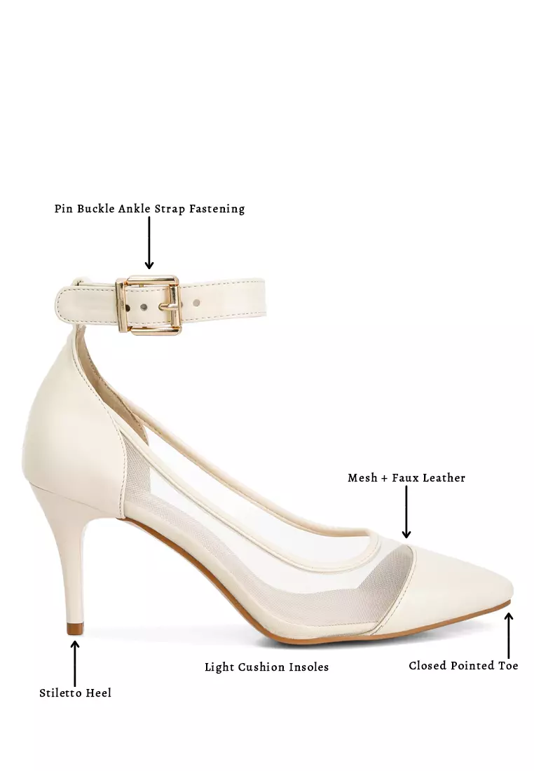 Pompa Tali Pergelangan Kaki Ujung Runcing Krem