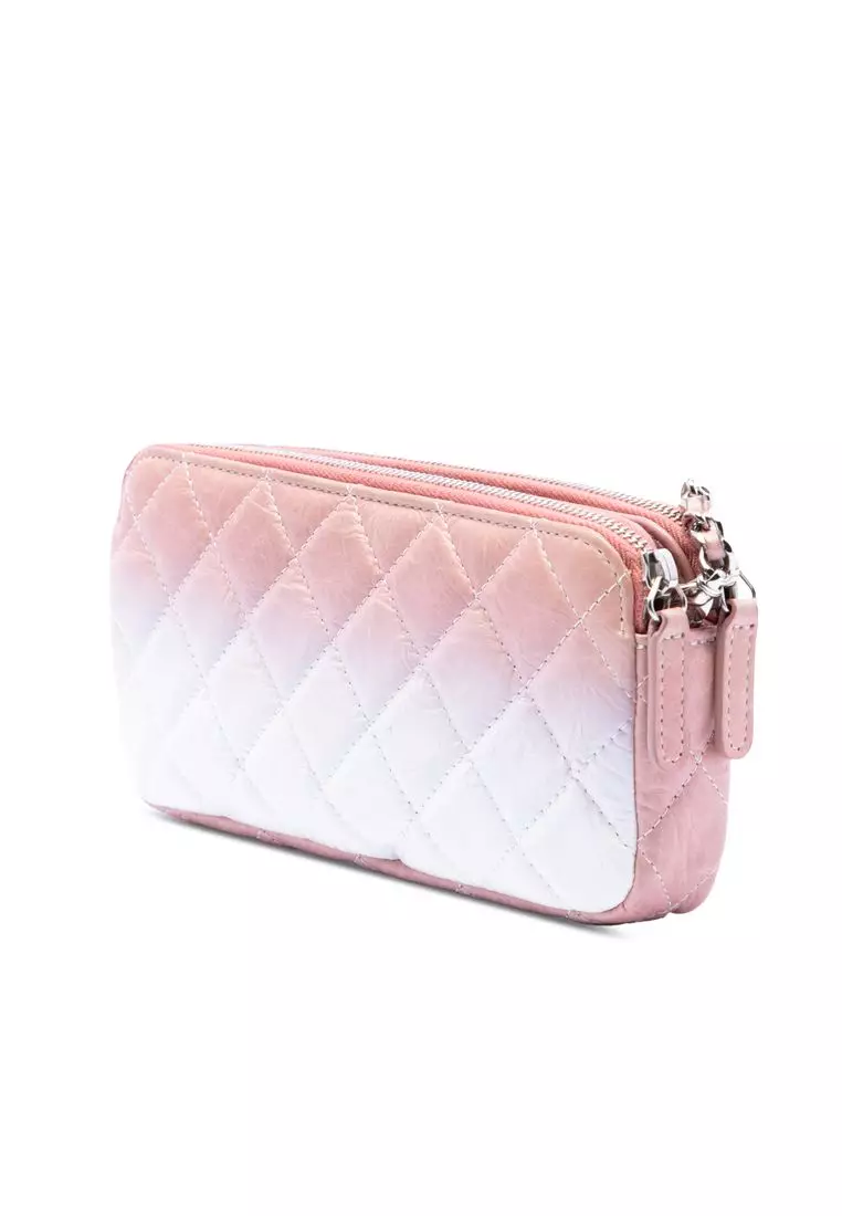 Pre-Loved Chanel Ombre Calfskin Double Zip Clutch On Chain