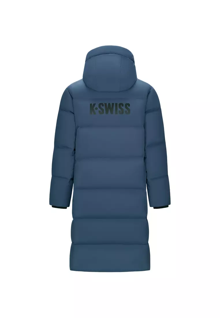 男裝 K-SWISS LOGO 防風長版鵝絨羽絨外套