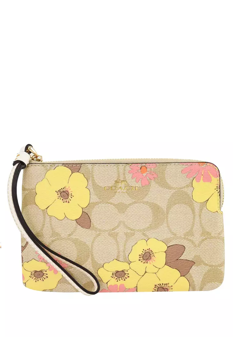 Coach CH647 Corner Zip Wristlet With Floral Cluster Print IN Chalk Multi 