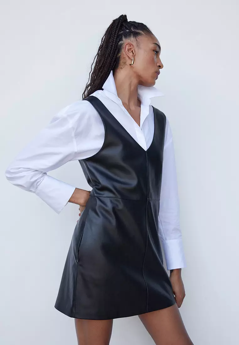 Leather pinafore hot sale dress h&m