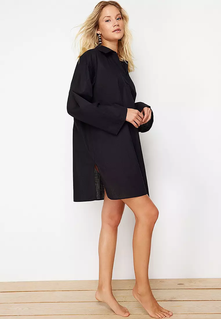 Cotton Slit Oversized Beach Mini Dress