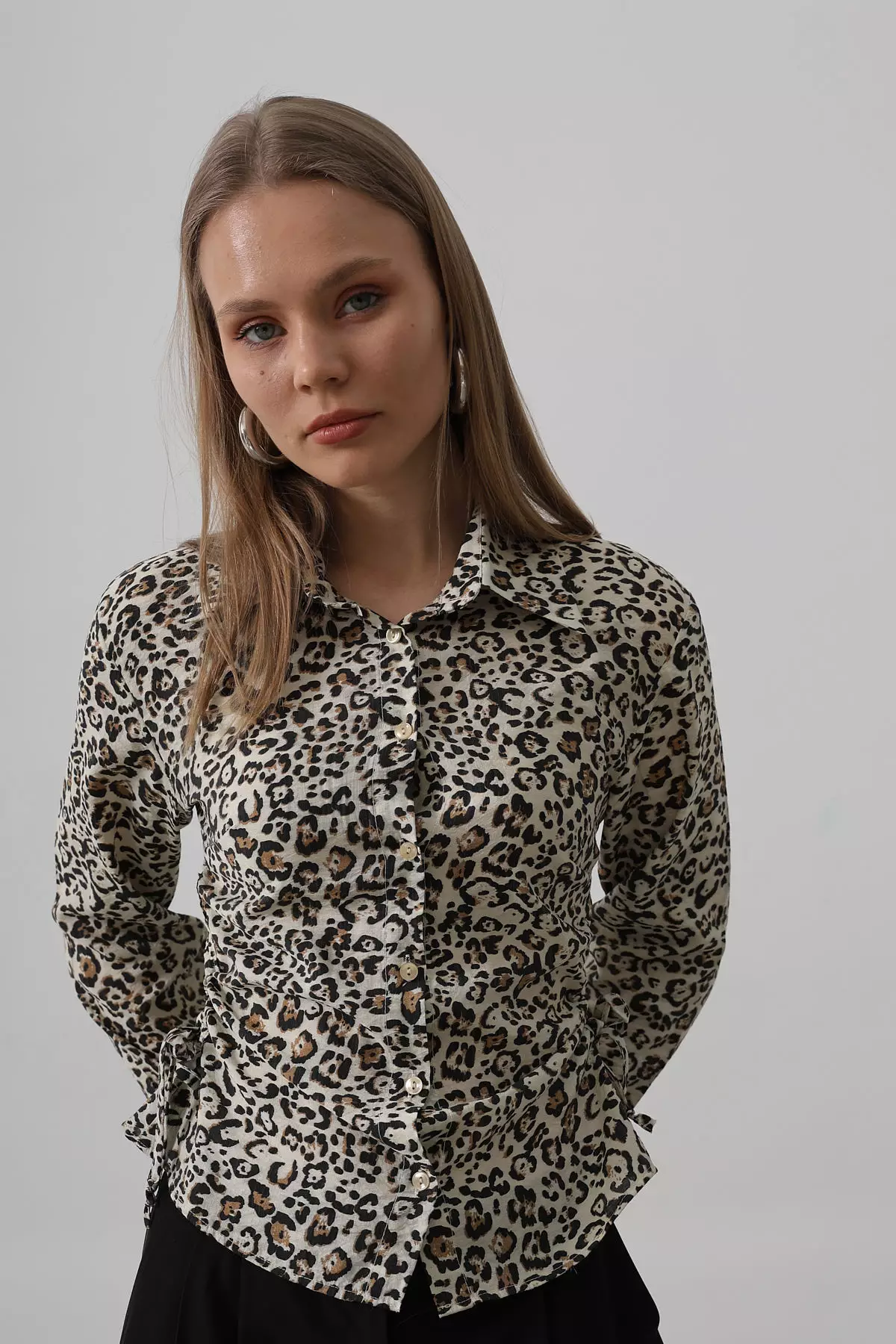 Brown Leopard Print Soft Texture Long Sleeve Shirt