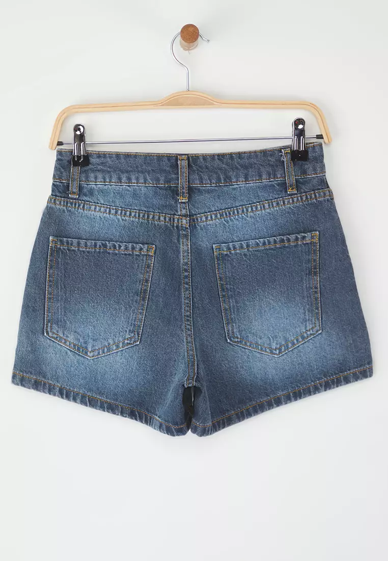 Blue High Waist City Boy Denim Shorts TWOSS25SR00154