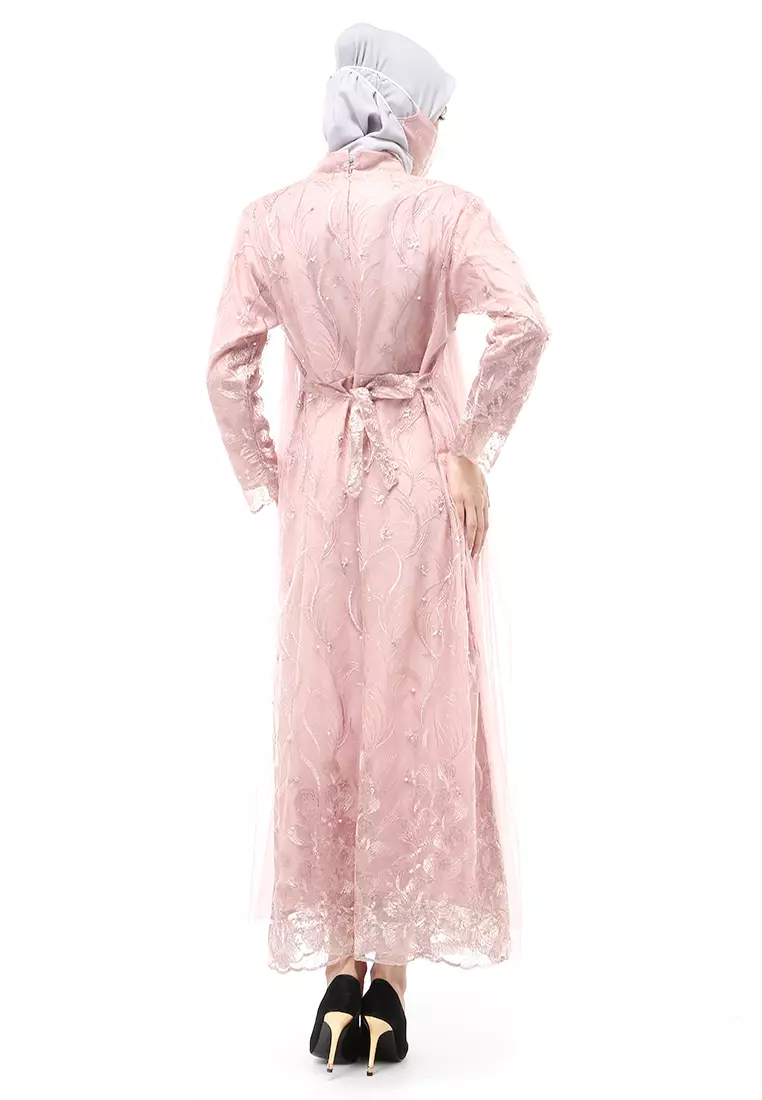 Marlina Gamis Kebaya Muslimah Panjang Motif Polos Long Sleeve Regular Fit - Rose Gold