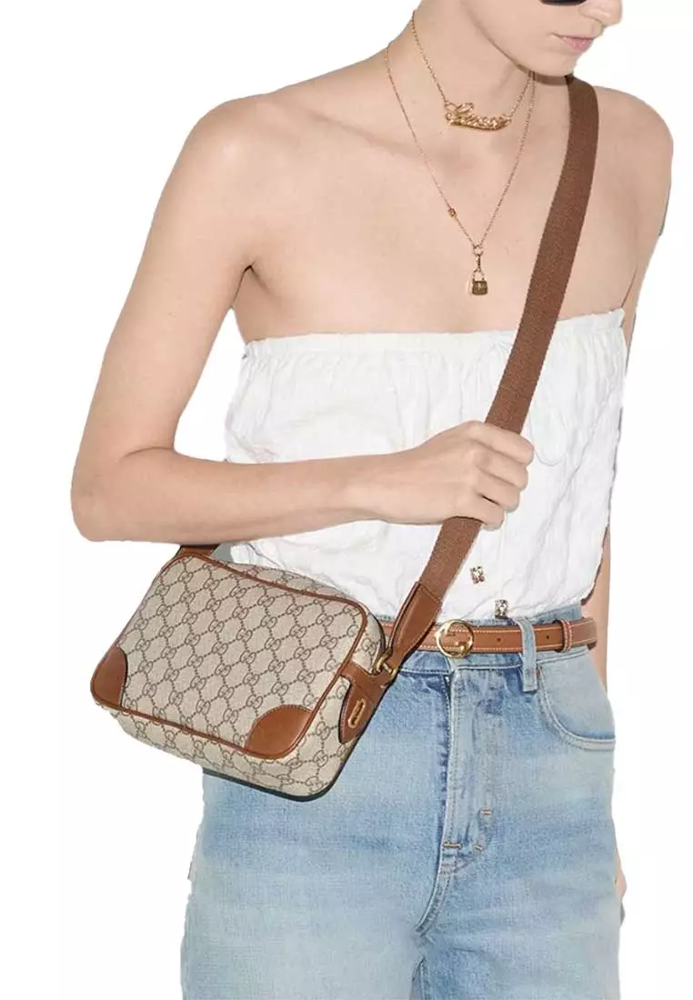 GG Supreme Canvas Unisex Mini Camera Crossbody Bag Brown 821216