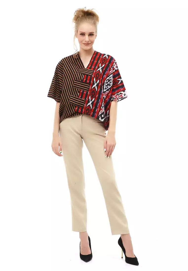 Lynelle Atasan Formal Wanita Blouse Crop Top Batik Songket Material Cotton ORIGINAL - Maroon