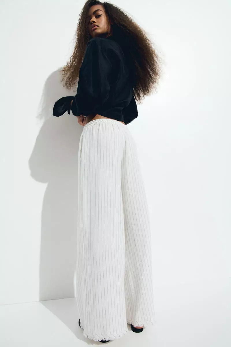 Linen-blend drawstring trousers