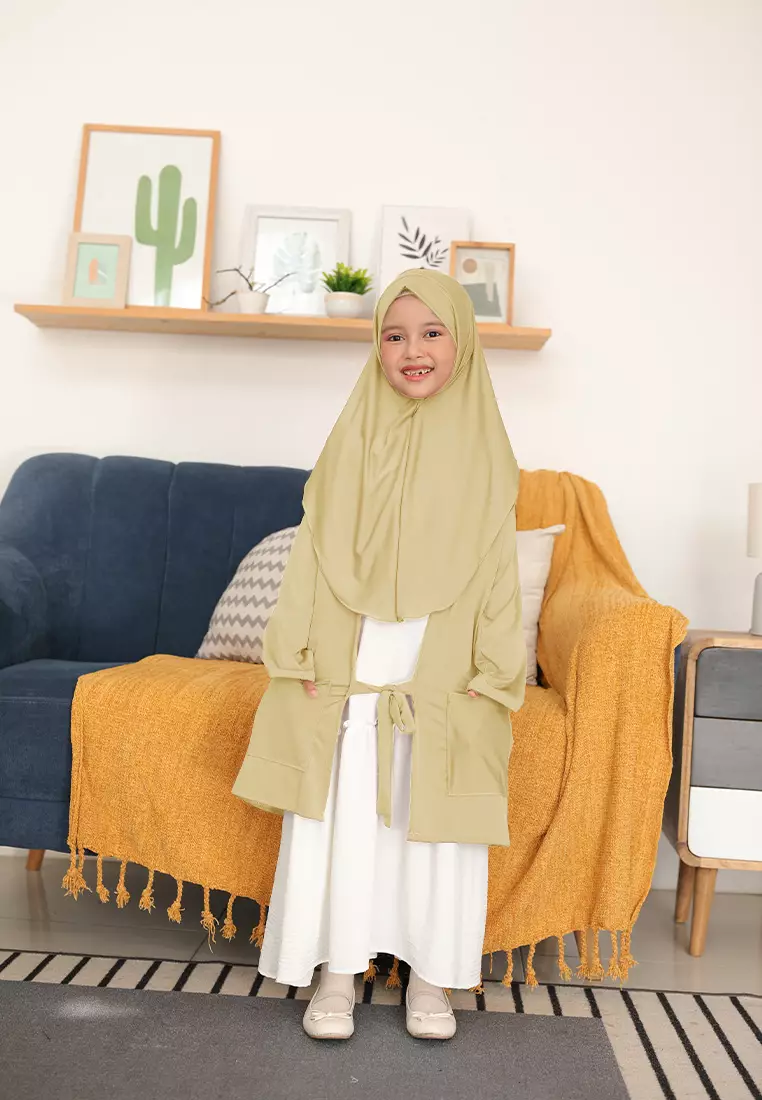 Alifa Bergo Anak | Hijab Instan Anak | Kerudung Instan | Cardigan Outer  - Yellow Butter