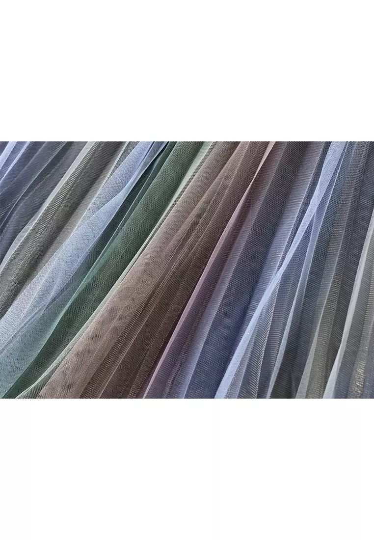 Gradient Rainbow Mesh Maxi Skirt AF0859