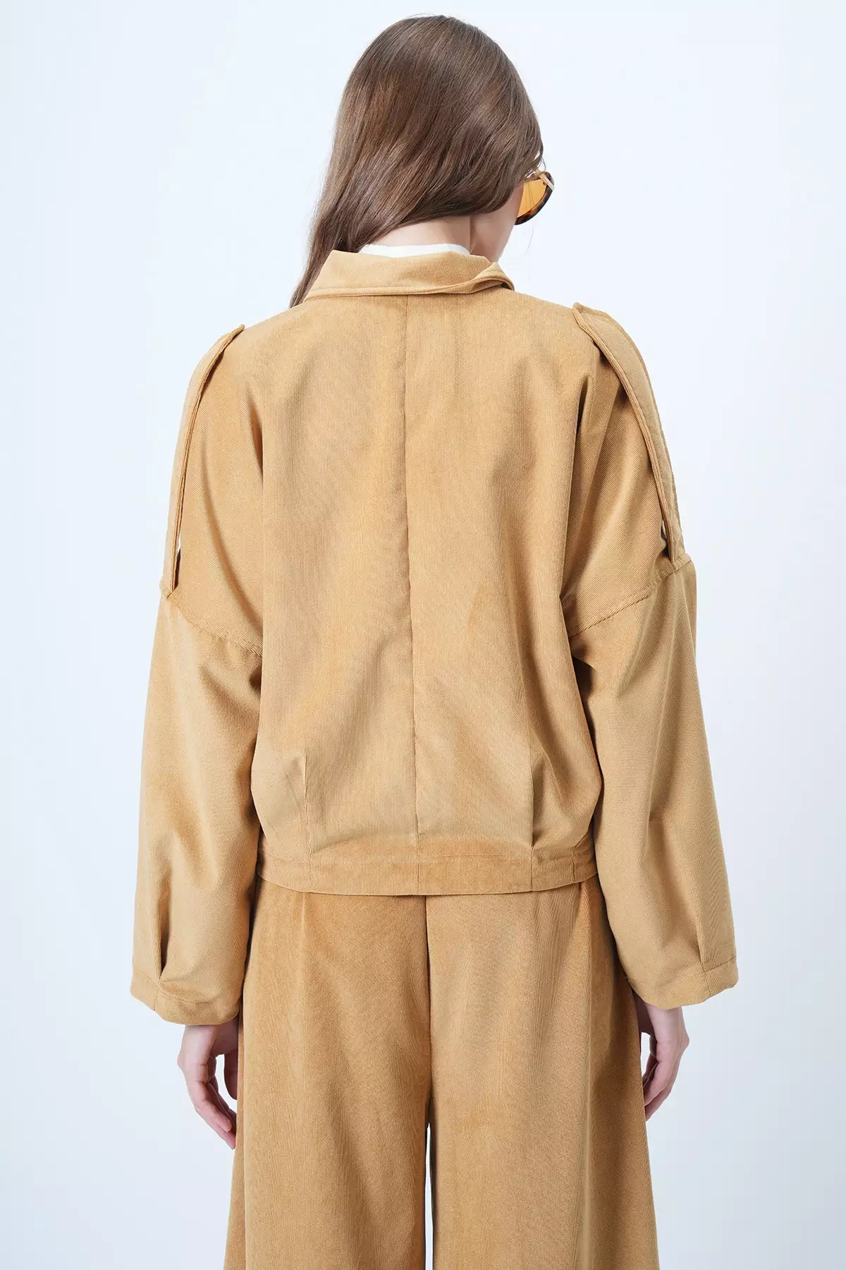 Women'S Mustard Shoulder Epaulettes Lined Velvet Bomber Jacket Alc-X14617