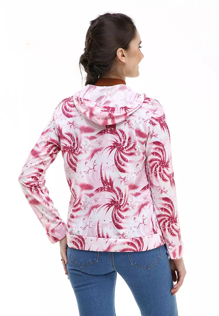 Aciel Jaket Hoodie Tie Dye Lengan Panjang Outerwear Wanita - Maroon