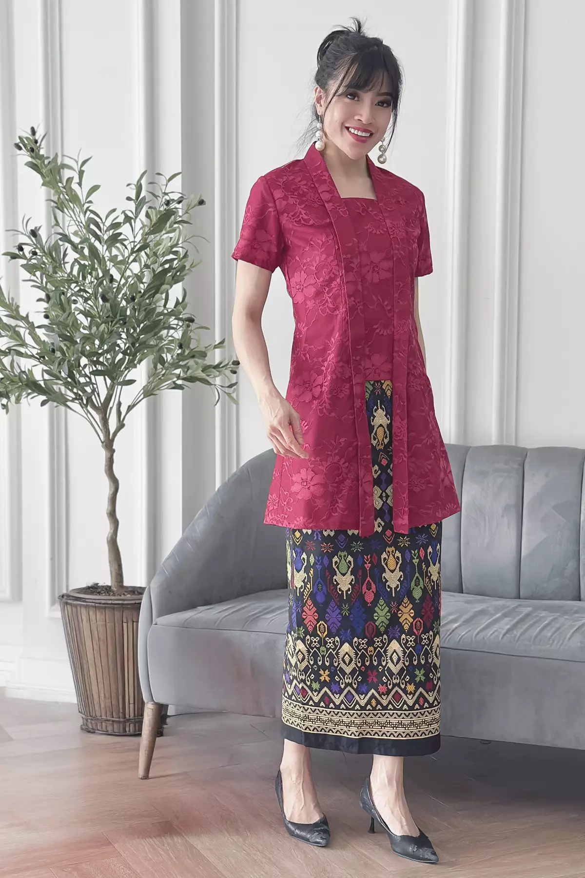 Chandani Maroon Kebaya Panjang