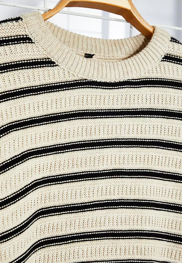 Beige Casual Unisex Crew Neck Striped Knitwear Sweater TMNAW25KZ00025