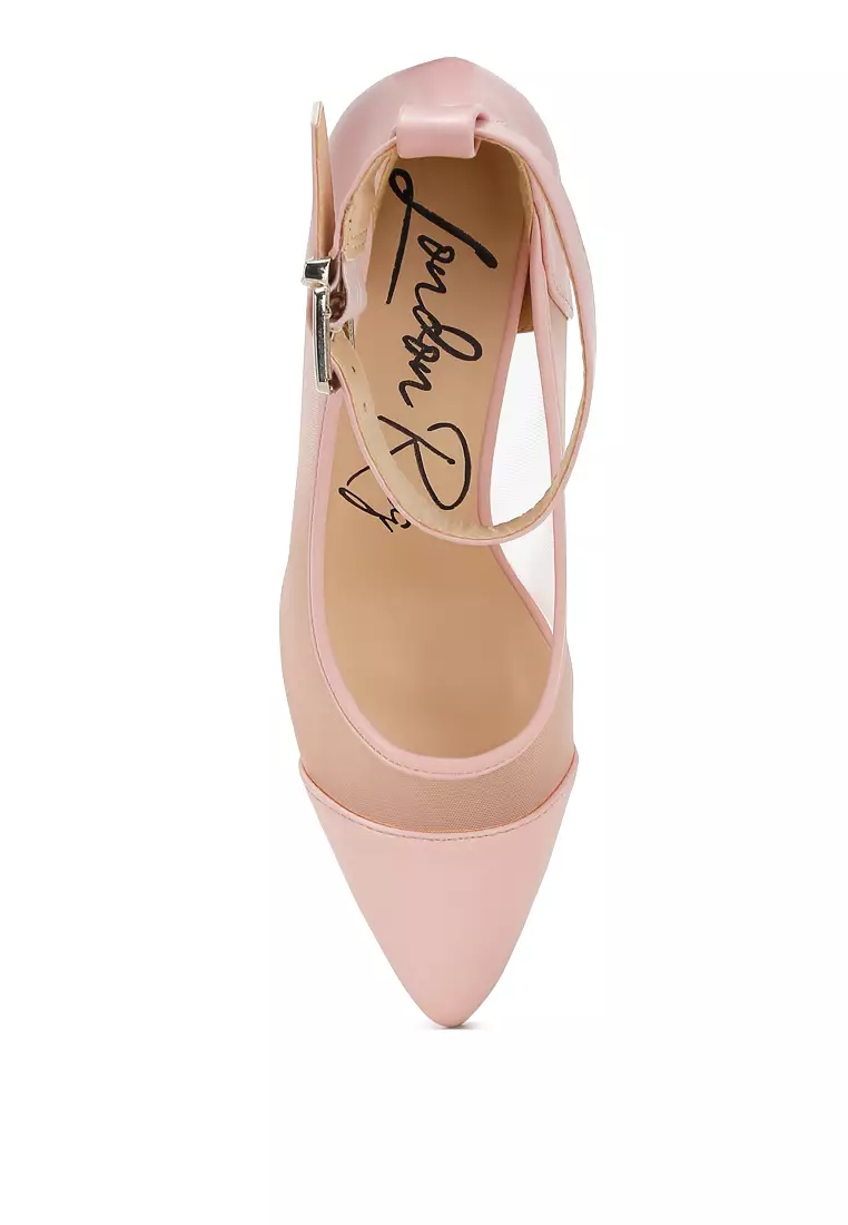 Pink Pointy Toe Ankle Strap Pumps