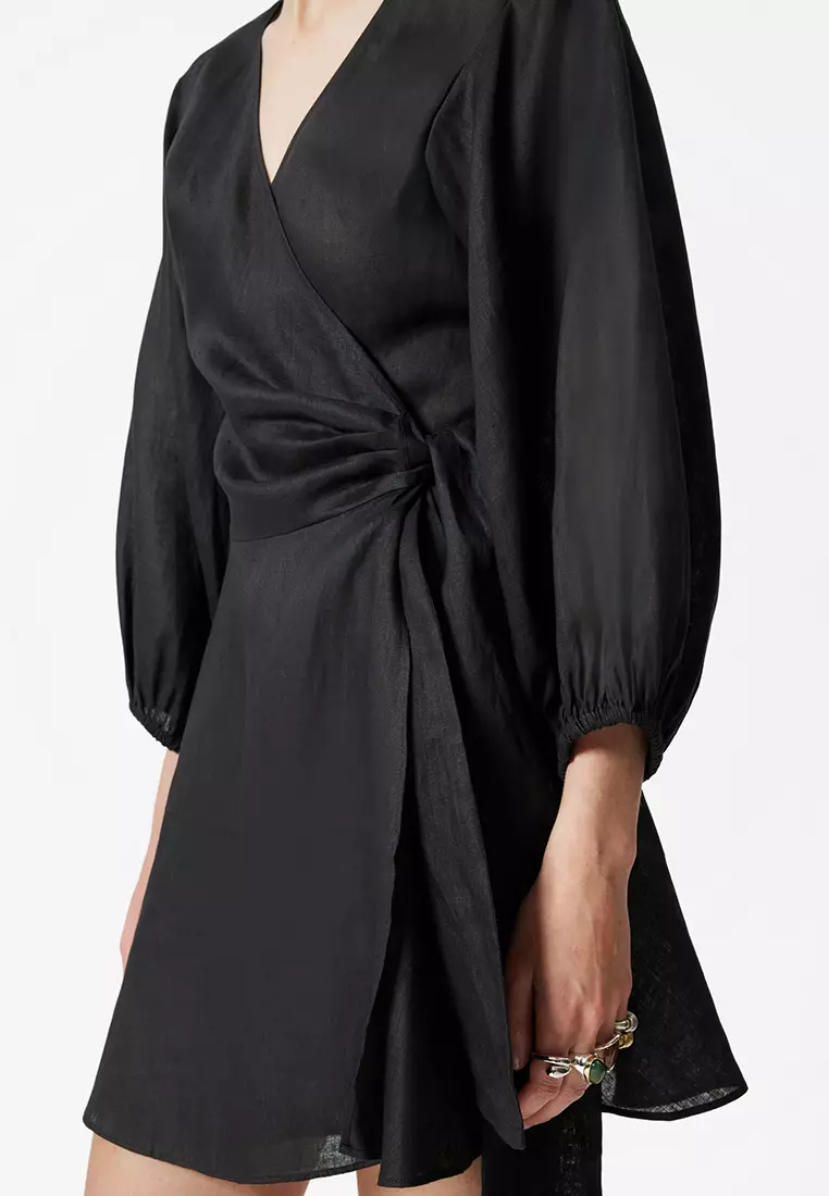 Linen Wrap Mini Dress