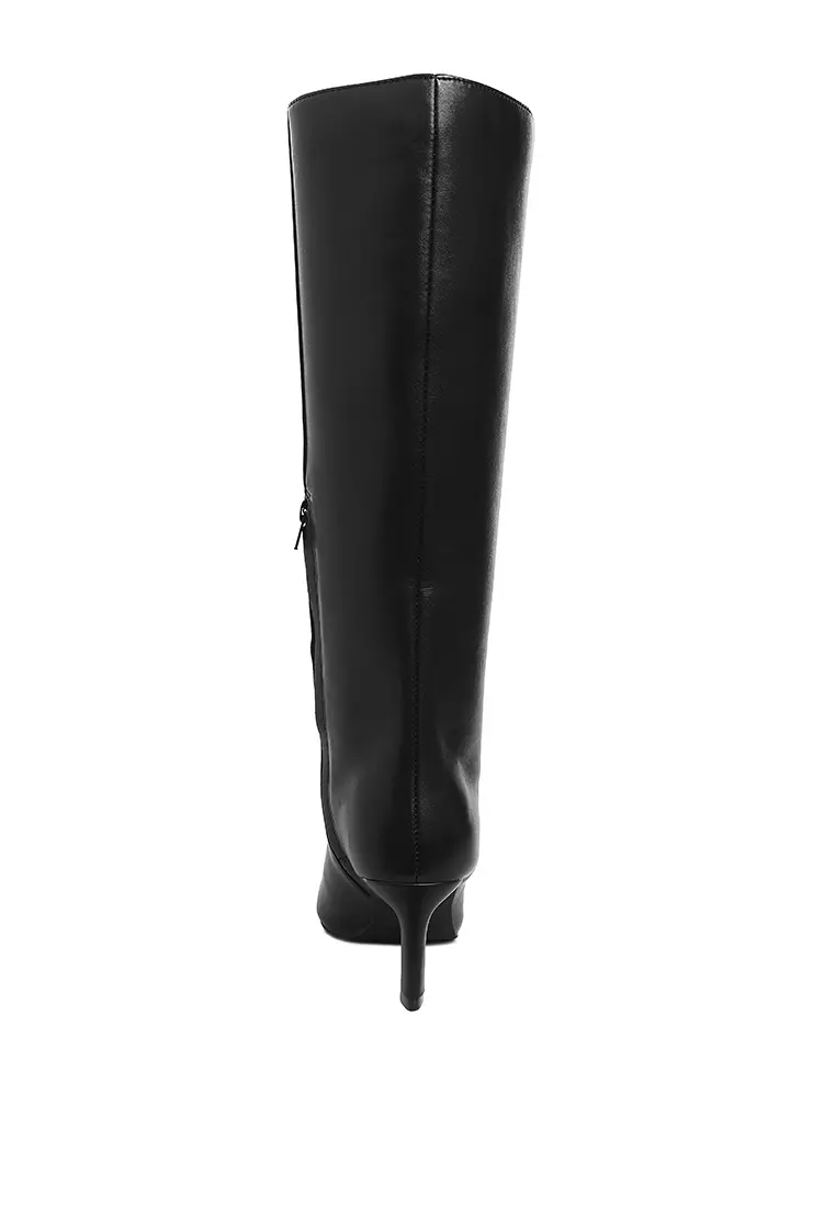 Kitten Heel Long Boots in Black