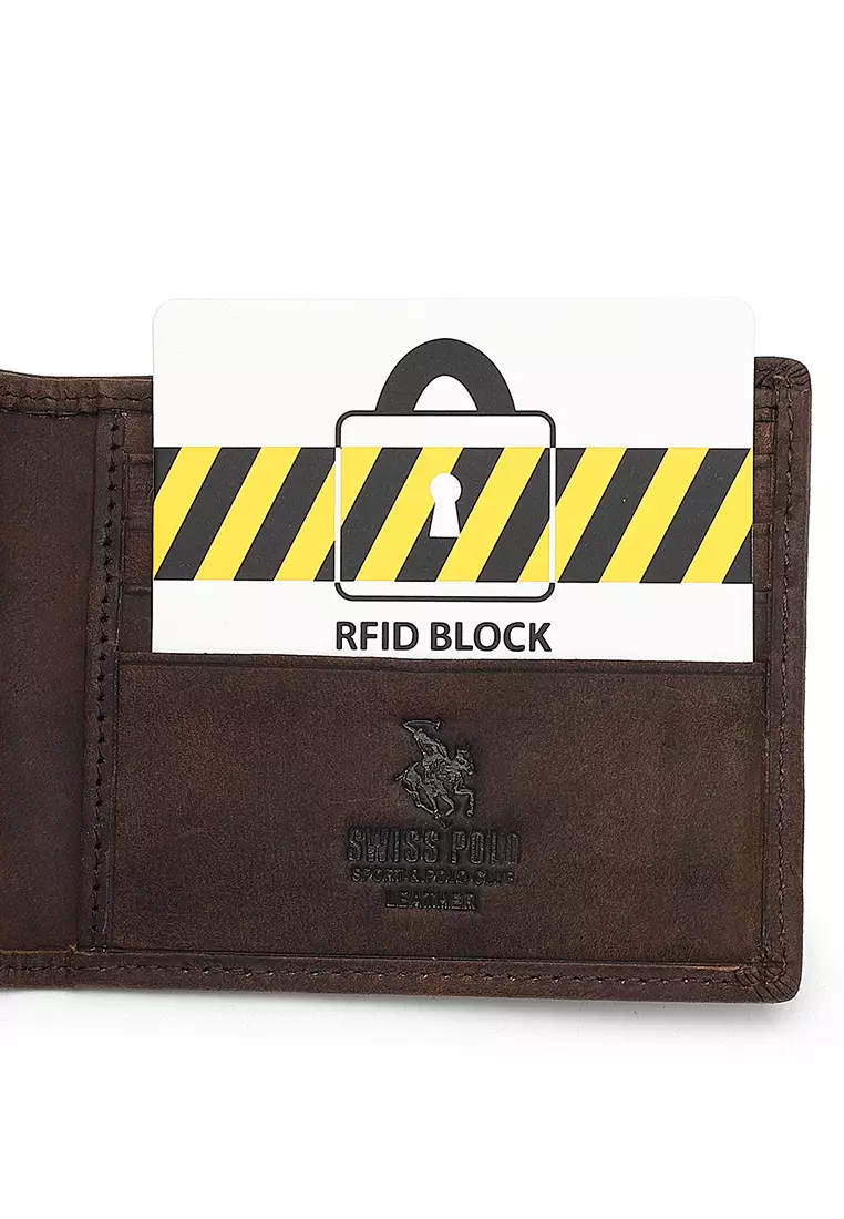 Genuine Leather RFID Short Wallet - Brown