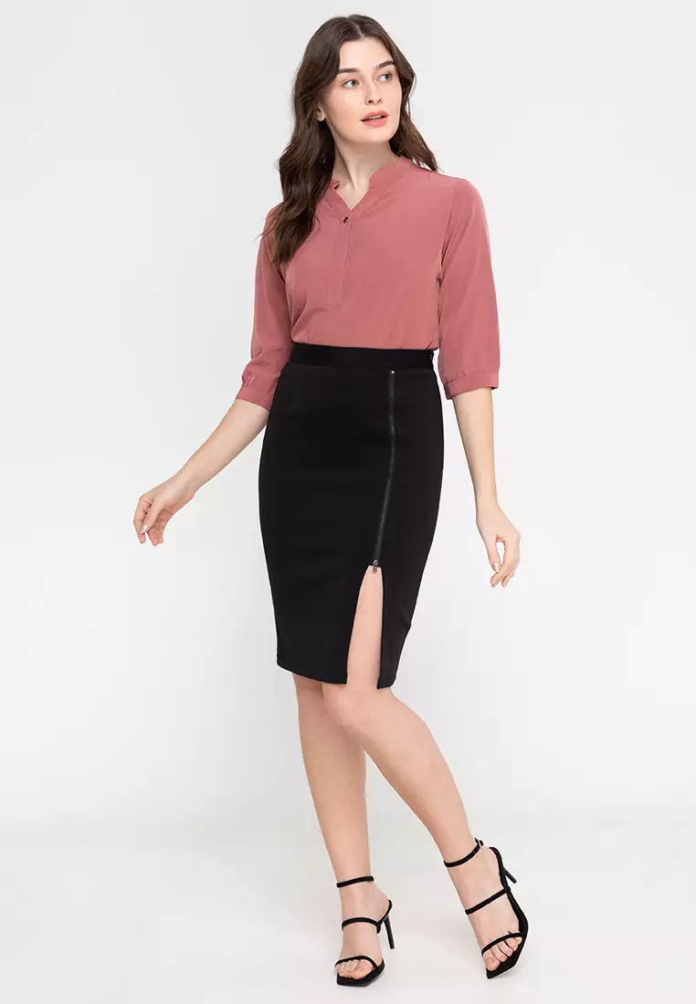 Lars Mandarin Collar 3/4 Sleeve Top