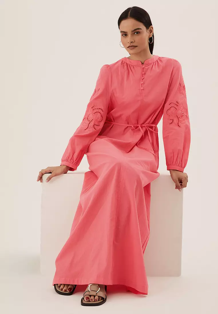 Pure Cotton Cutwork Maxi Column Dress