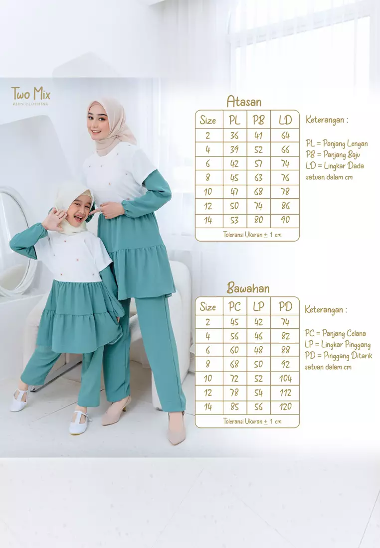 Two Mix - Setelan Gamis Anak Couple Perempuan - Stelan Baju Muslim Couple Anak Cewek 4357