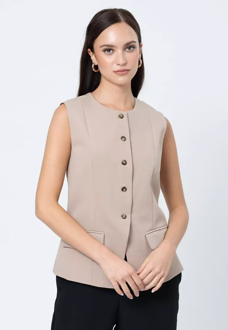 Amara Sleeveless Vest Top with Pocket Flap Details