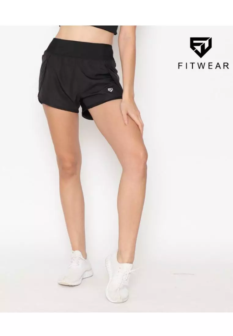 Fitwear - Celana Lari + Inner Olahraga Wanita CAITLYN LAYERED Big Size - BLACK