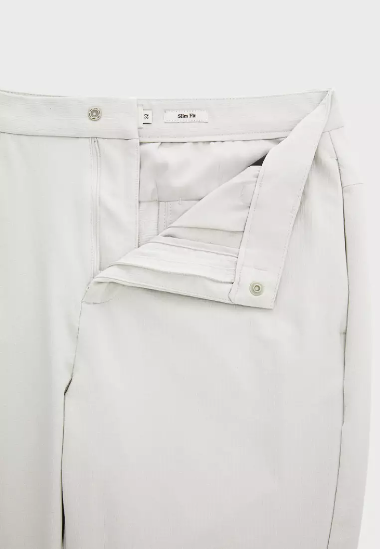 Light Grey-white High Strech Comfortable Slim-fit Trousers