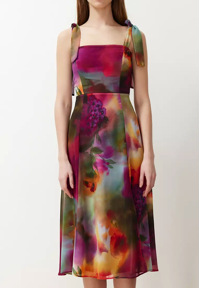 Tie Straps Floral Chiffon Dress