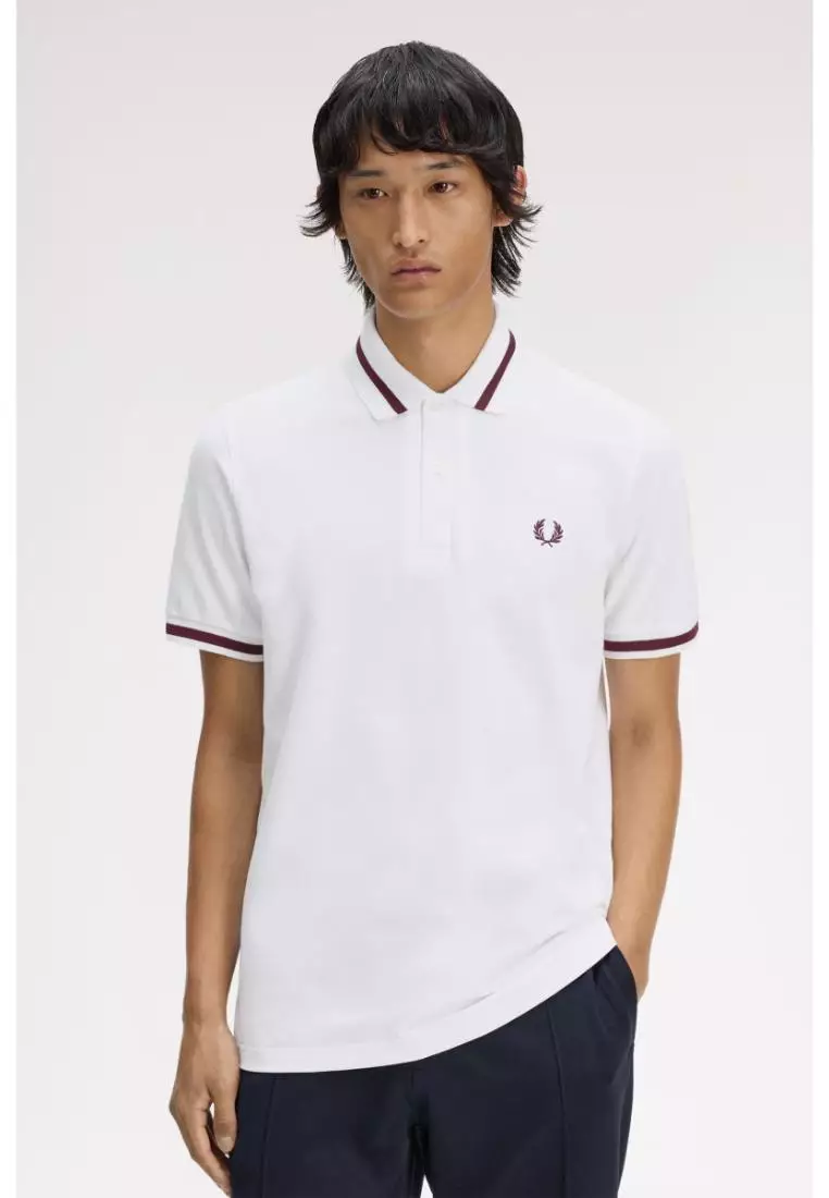 Fred Perry M2 Single Tipped Fred Perry Shirt (White / Maroon)