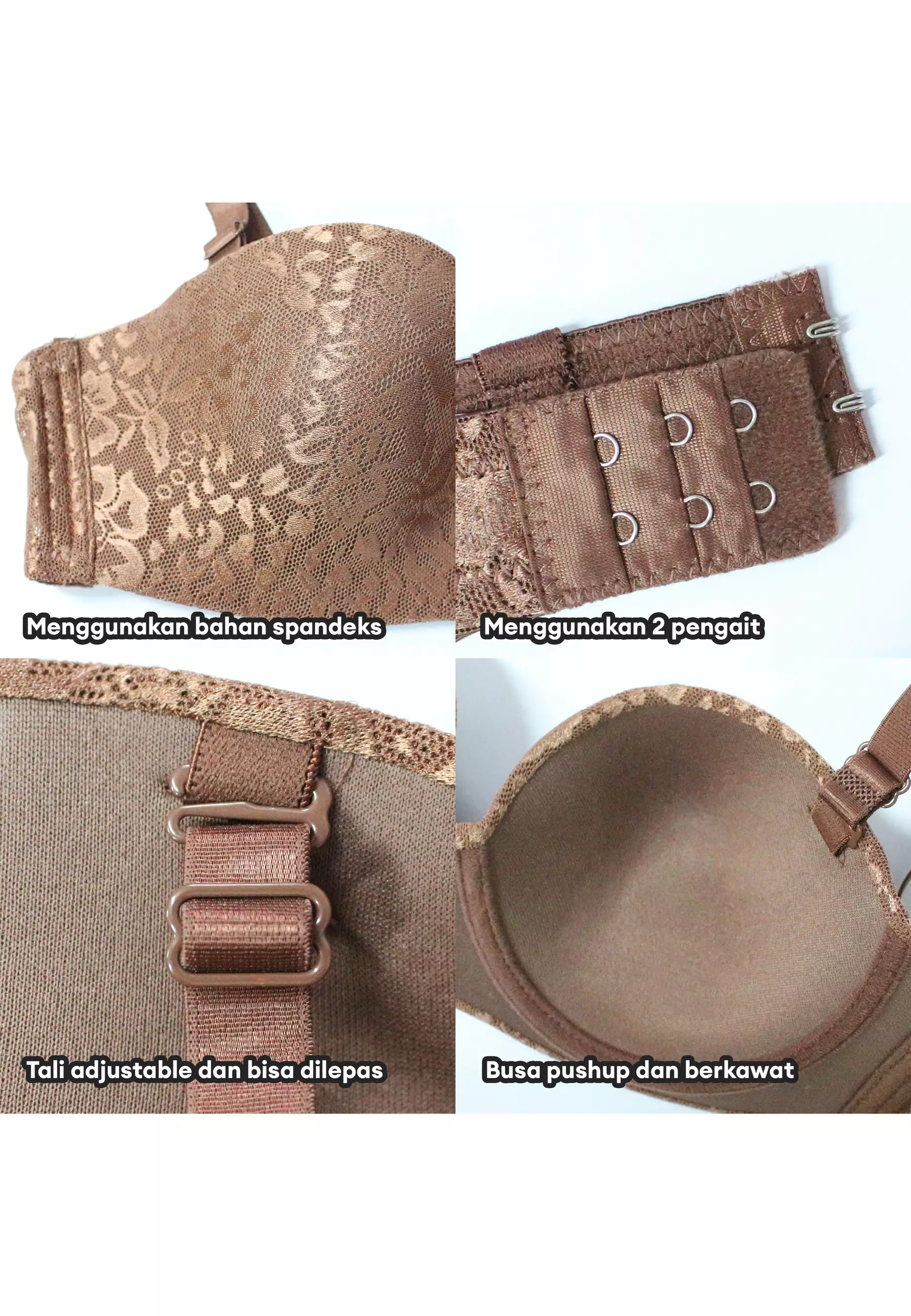 YouHave ( You’ve )  BH Bra Brukat Half Cup B Busa Sedang Push Up Kawat Kait 2 Bra Tali Bisa Dilepas Bra Balconette 100225