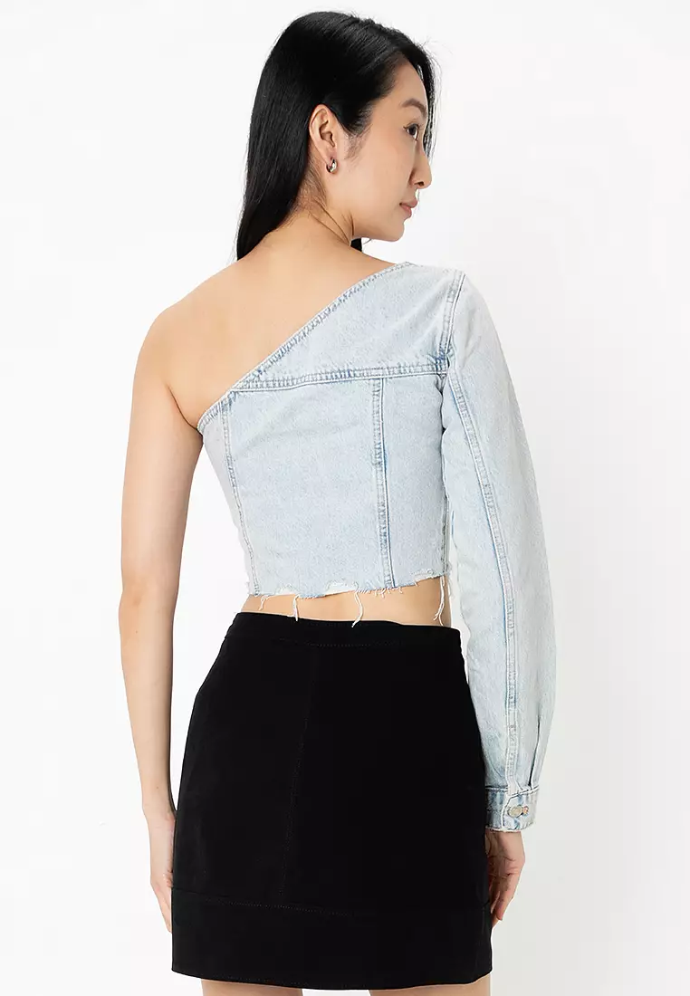 ZARA Crop One Shoulder Denim Top 2025 | Buy ZARA Online