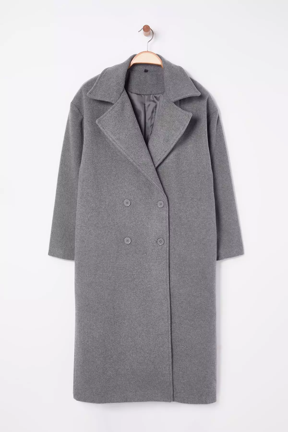 Gray Oversize Wide Cut Long Wool Cashmere Coat TWOAW21KB0038
