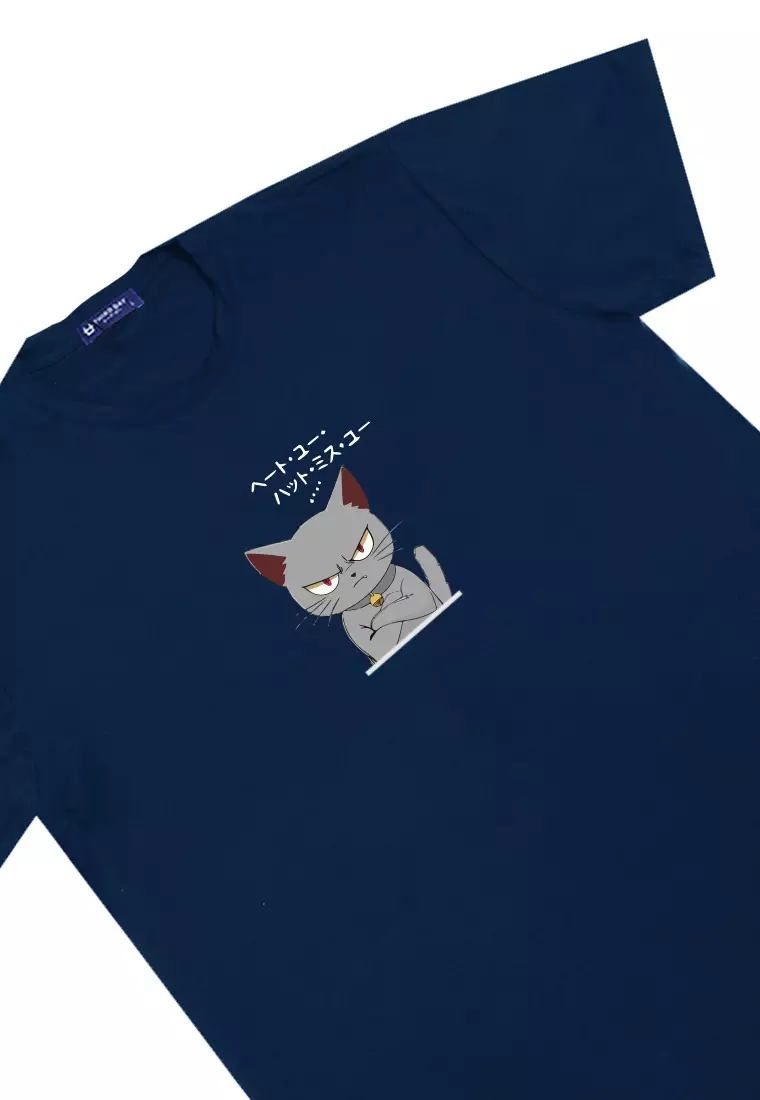 MTU12 Kaos Gambar Kucing Pria "cat quote" instacool lengan pendek navy