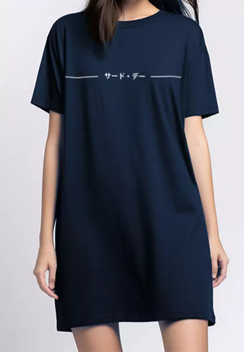 LTB12D Dress Kaos Casual single line katakana Navy