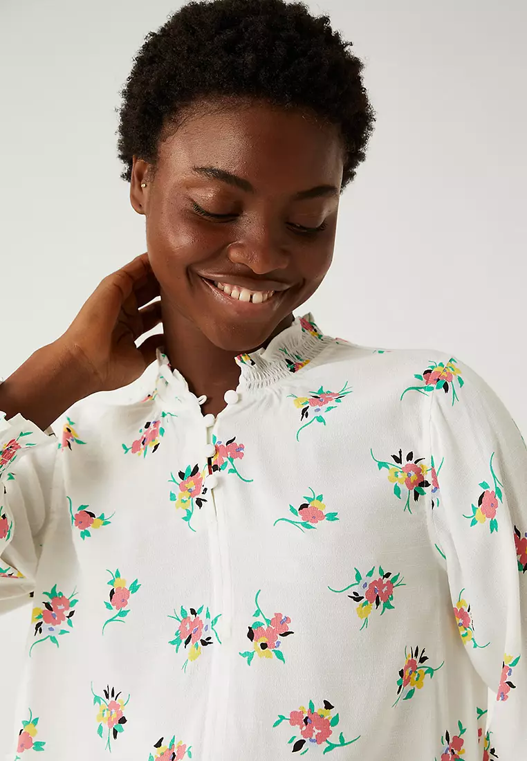 Floral High Neck Relaxed Longline Blouse