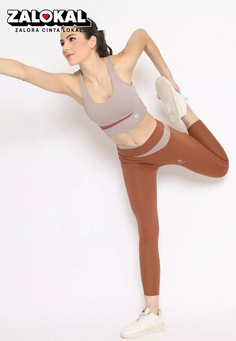 Fitwear - Legging Panjang Olahraga Wanita 2TONE MINJI SEAMLESS - BRICK PJ