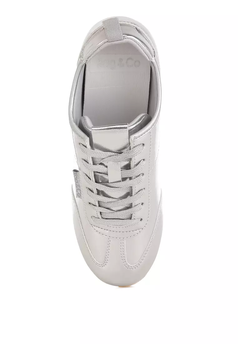 Metallic Faux Leather Sneakers in Silver