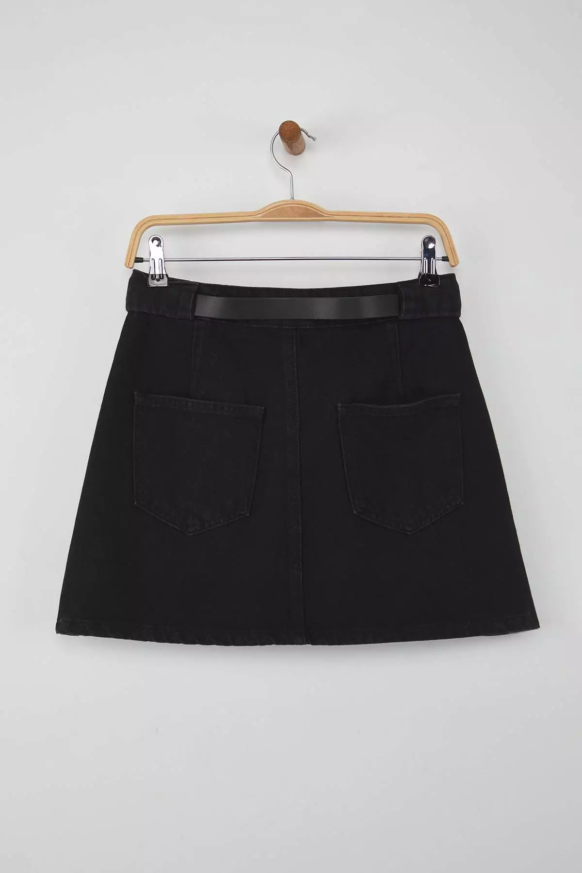 Trendyolmilla Wardrobe Essentials Black More Sustainable Belt Detailed Denim Skirt Twoaw26Et00027