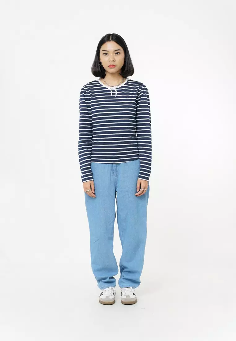 3Second Women's T-Shirt Long Puff Sleeve Body Fit Cotton Polyester Moon C190326
