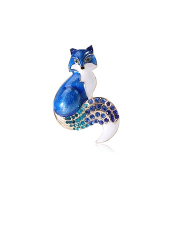 Glamorousky blue Simple and Cute Plated Gold Enamel Blue Fox Brooch with Cubic Zirconia 1CBA7AC63282ACGS_1