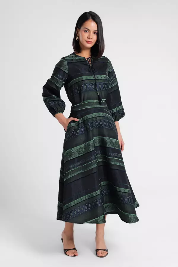 MINIMAL - Aisha - Rok Midi A Line Bertekstur - Navy